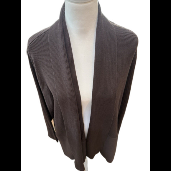 JM Collection Woman Ribbed Flyaway Cardigan Espresso Brown 3X Open Front NWT - Picture 2 of 10